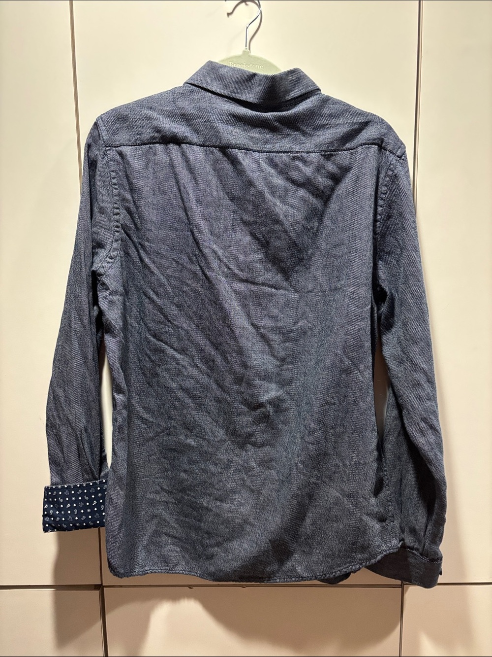 Men's Long Sleeve Navy Button-Up Shirt - Picture 4 of 4